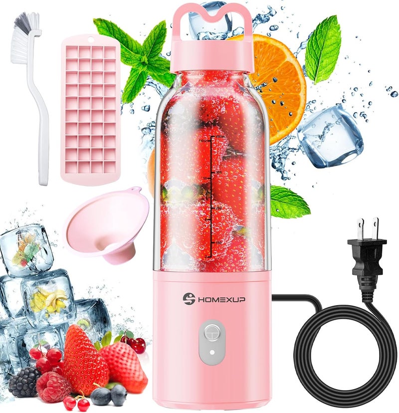 HOMEXUP Portable Personal Blender 17 OZ/500 ML Juicer, 175W Personal Size Blender, Ideal for Smoothies, Ice Blending, Juicing, and Food Processing, Compact, Convenient, and Versatile (Pink) - Image 1